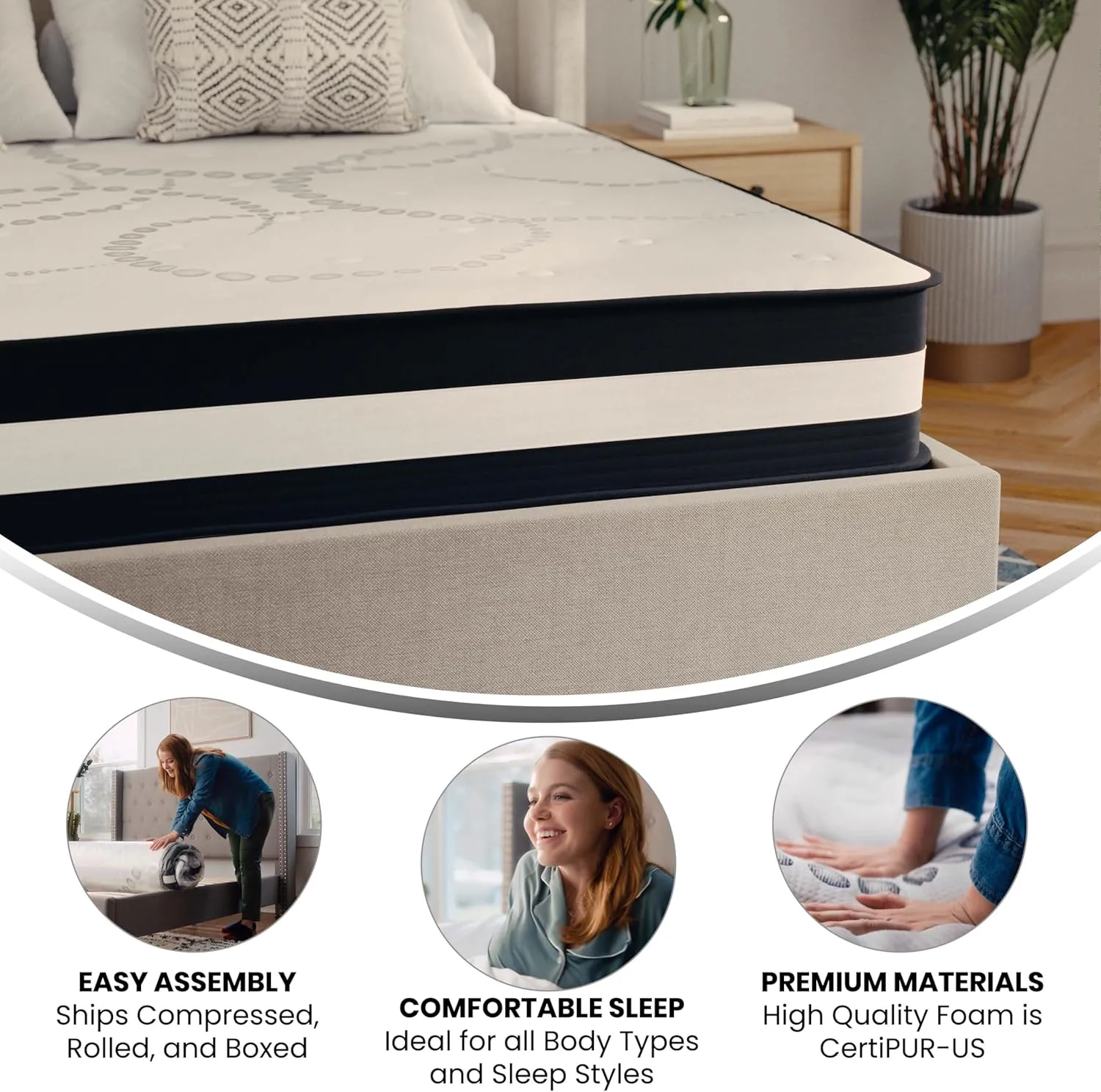 Flash Furniture Capri Comfortable Sleep 12" Hybrid Pocket Spring and Foam Mattress in a Box, Foam Pocket Spring Hybrid Mattress for Pressure Relief, King