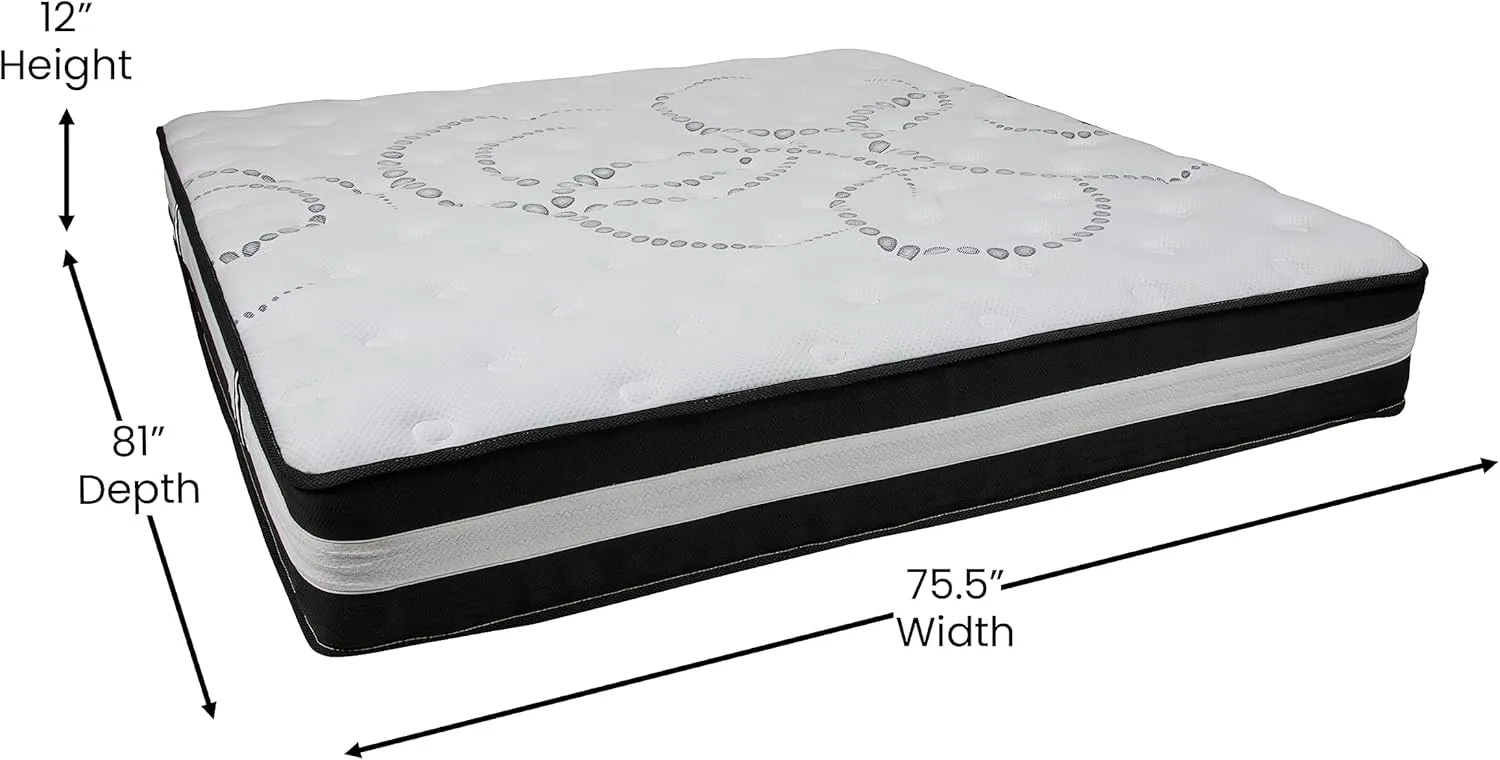 Flash Furniture Capri Comfortable Sleep 12" Hybrid Pocket Spring and Foam Mattress in a Box, Foam Pocket Spring Hybrid Mattress for Pressure Relief, King