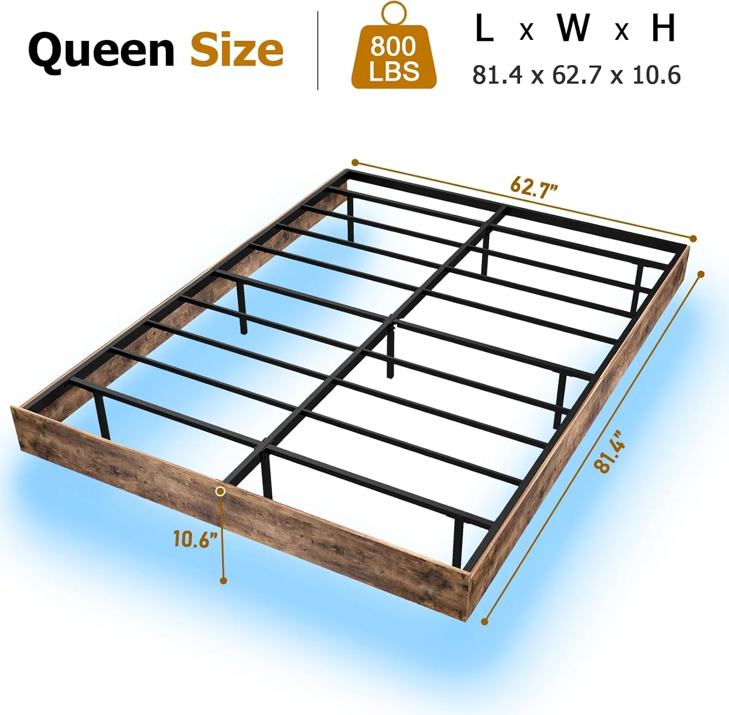 Floating Bed Frame Queen with LED Lights, Metal Platform Queen size Floating Bed Frame with Under Bed Storage, Heavy Duty Steel Slats Support, No Box Spring Needed, Noise Free, Easy Assembly, Brown