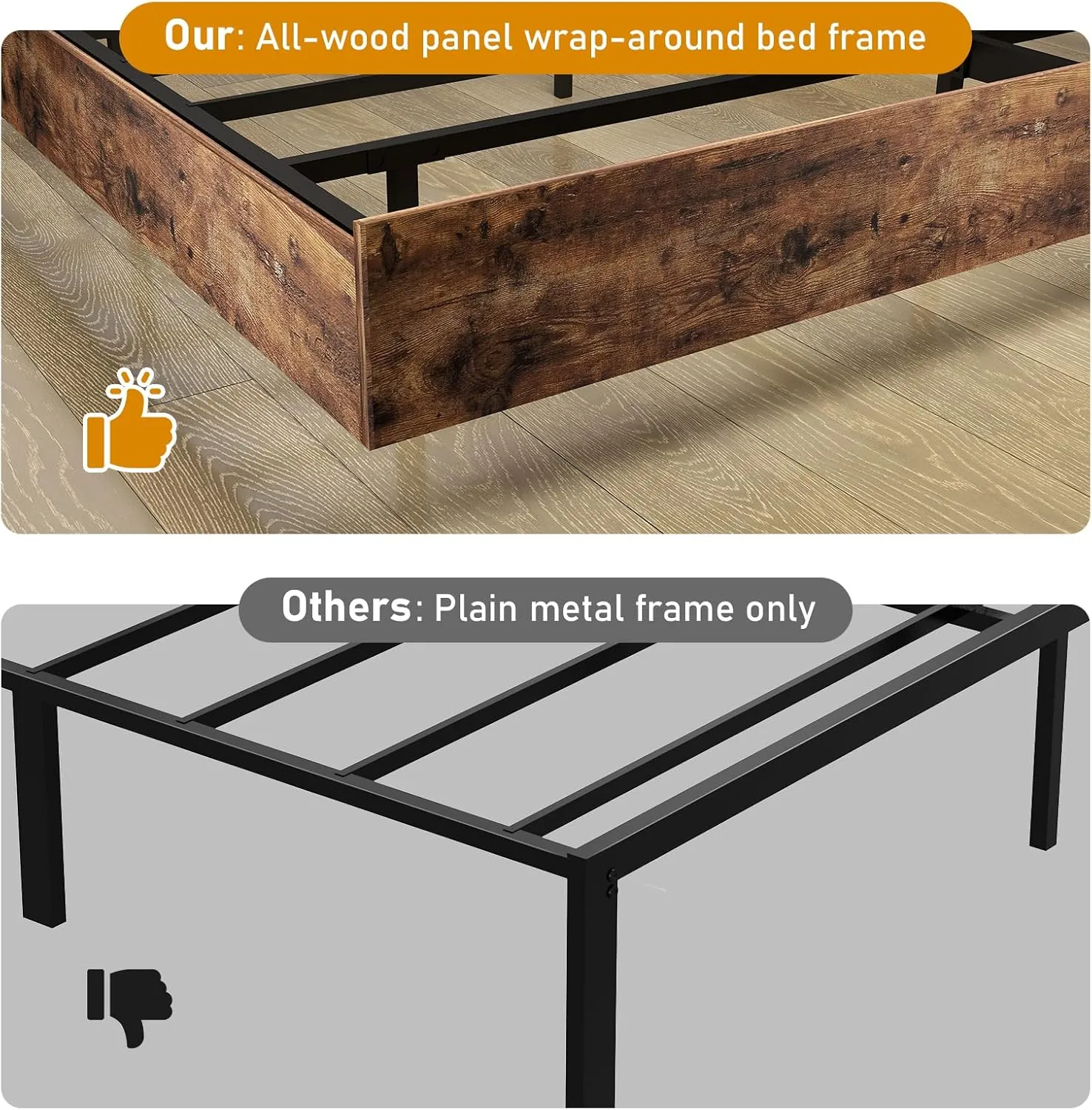 Floating Bed Frame Queen with LED Lights, Metal Platform Queen size Floating Bed Frame with Under Bed Storage, Heavy Duty Steel Slats Support, No Box Spring Needed, Noise Free, Easy Assembly, Brown