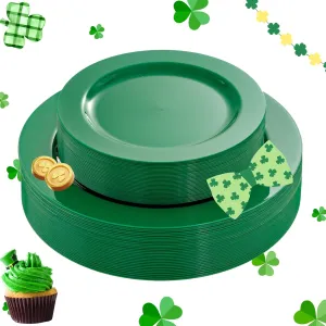 FLOWERCAT 60PCS Green Plates & St. Patrick's Day Plates - Heavy Duty Dark Green plates Disposable for St. Patrick's Party&Super Bowl- Include 30PCS 10.25" Dinner Plates & 30PCS 7.5" Dessert Plates