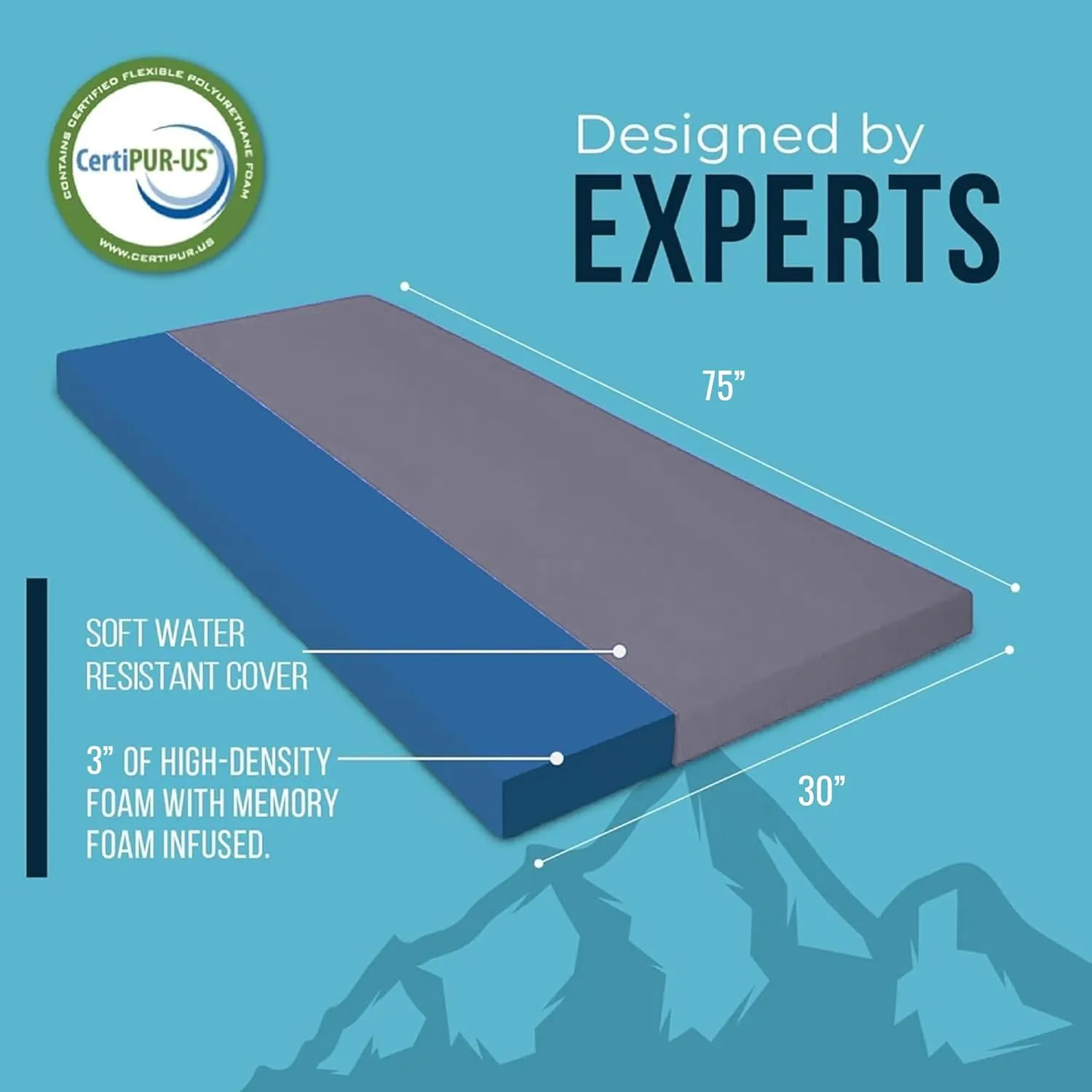 Foamma 3" x 30" x 75" Memory Foam Roll-Up Camping Mattress with Water Resistant Zipper Cover, Foldable and Portable for Camping, RV Bunk, Tent, Guest Bed, Outdoor and Dorm, CertiPUR-US Certified Foam