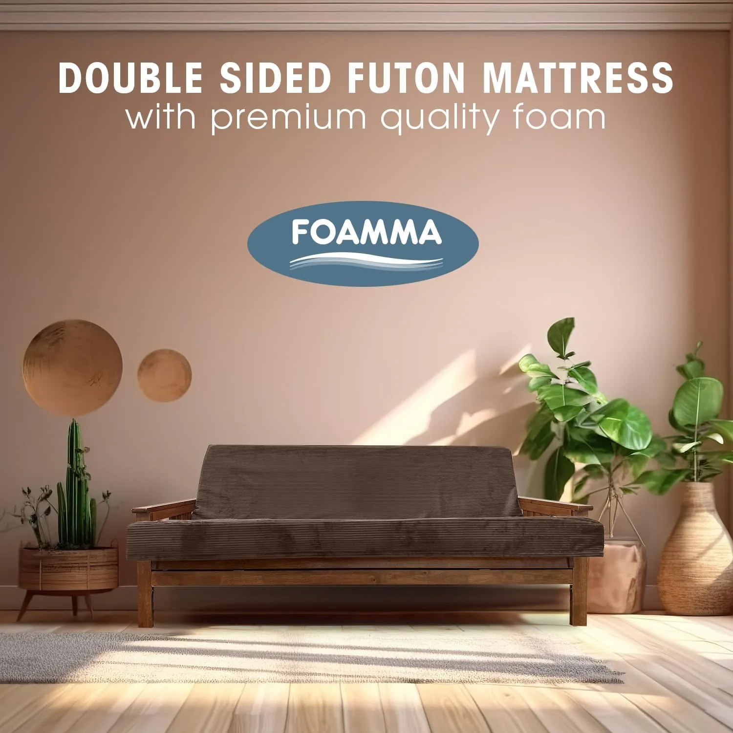 Foamma Memory Foam Futon Mattress, Double-Sided Foldout Couch Futon Mattress - Full Size (Brown) - Thick Corded, Heavy Duty, Comfortable Sofa Bed for All (Frame NOT Included)