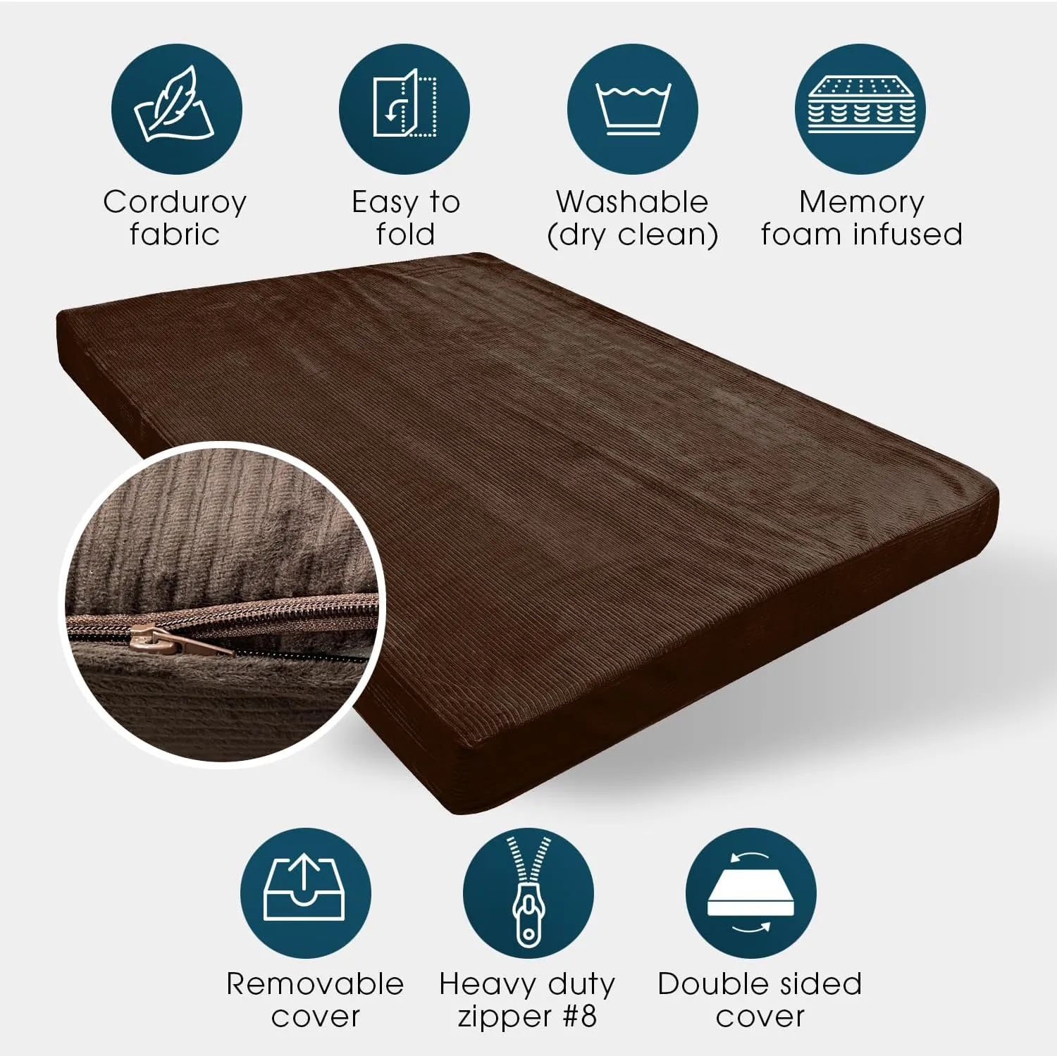 Foamma Memory Foam Futon Mattress, Double-Sided Foldout Couch Futon Mattress - Full Size (Brown) - Thick Corded, Heavy Duty, Comfortable Sofa Bed for All (Frame NOT Included)