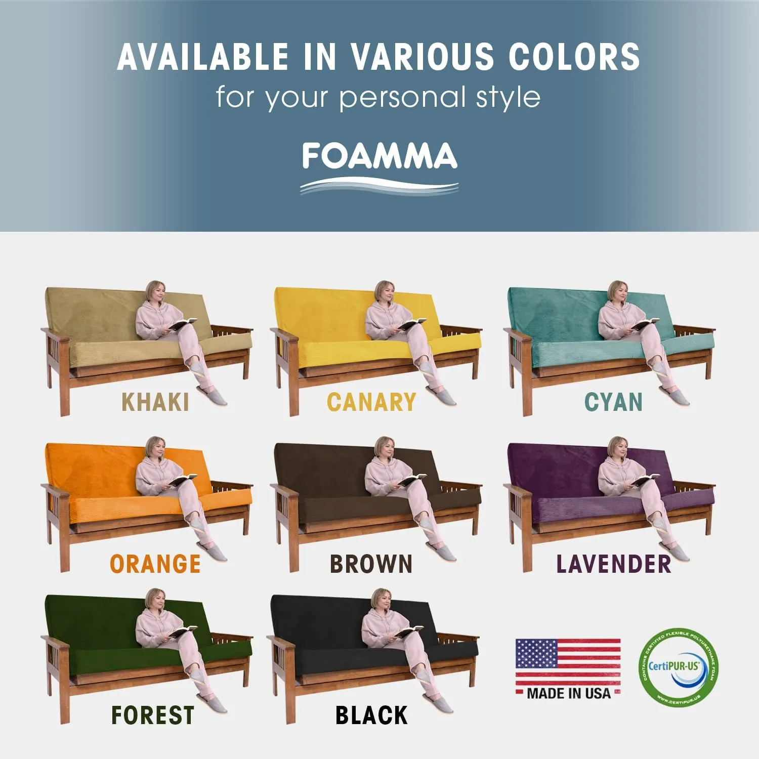 Foamma Memory Foam Futon Mattress, Double-Sided Foldout Couch Futon Mattress - Full Size (Brown) - Thick Corded, Heavy Duty, Comfortable Sofa Bed for All (Frame NOT Included)