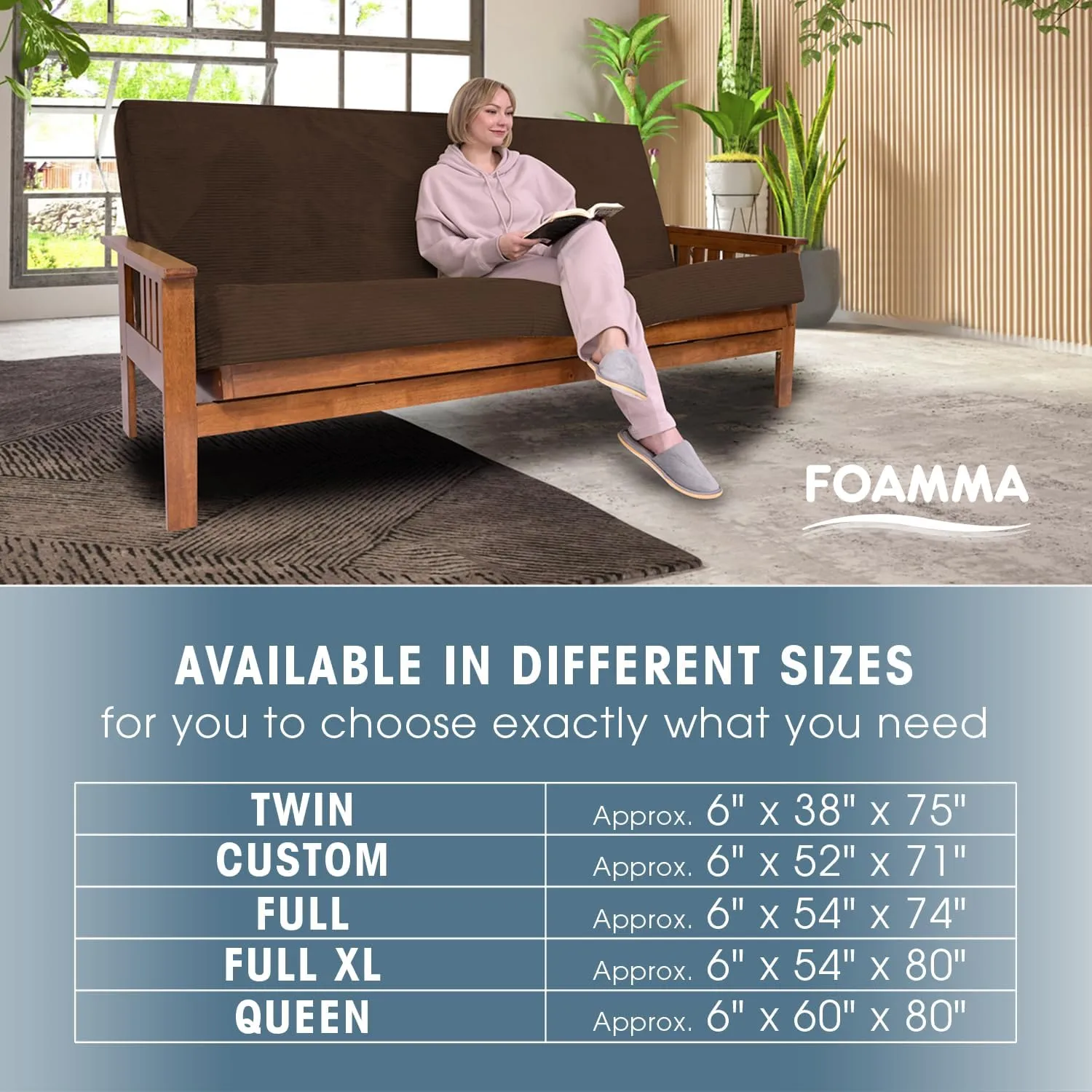 Foamma Memory Foam Futon Mattress, Double-Sided Foldout Couch Futon Mattress - Full Size (Brown) - Thick Corded, Heavy Duty, Comfortable Sofa Bed for All (Frame NOT Included)