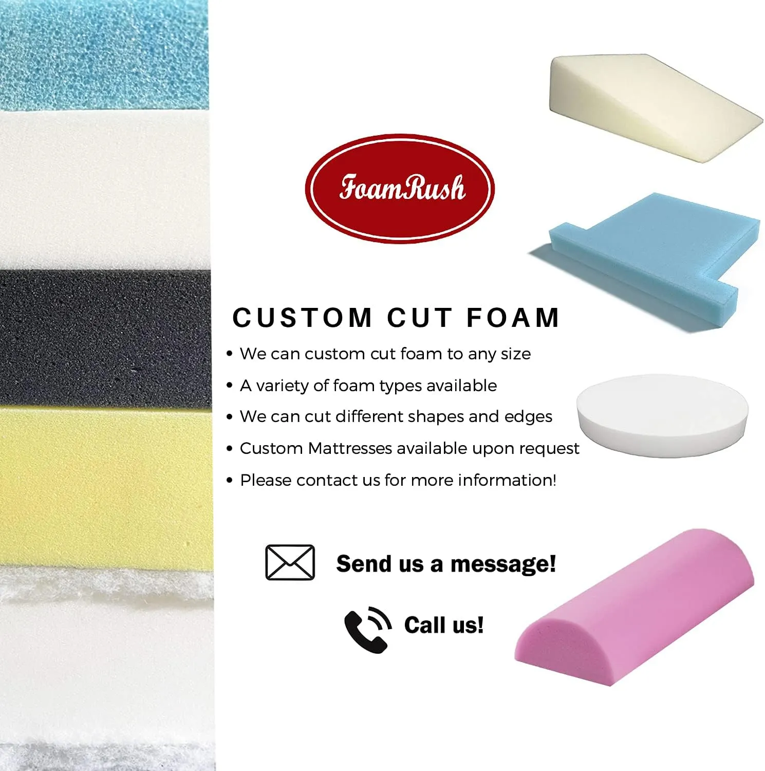 FoamRush 6" x 24" x 24" Water-Resistant Dry Fast Outdoor Upholstery Foam Sheet for Outdoor & Marine Furniture (Chair Cushion Foam for Patio Furniture, Boat Seat Cushion Replacement)