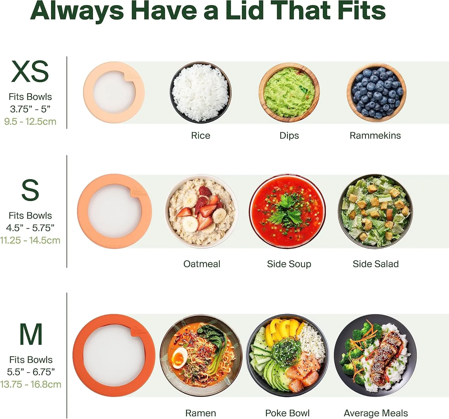 Food Huggers Replacement Lids for Glass Storage Containers | Silicone & Glass Lids that Don’t Crack | Fits Most Round Container Brands & Bowls | 100% Plastic Free | 1 Lid (Medium), Gradual Green