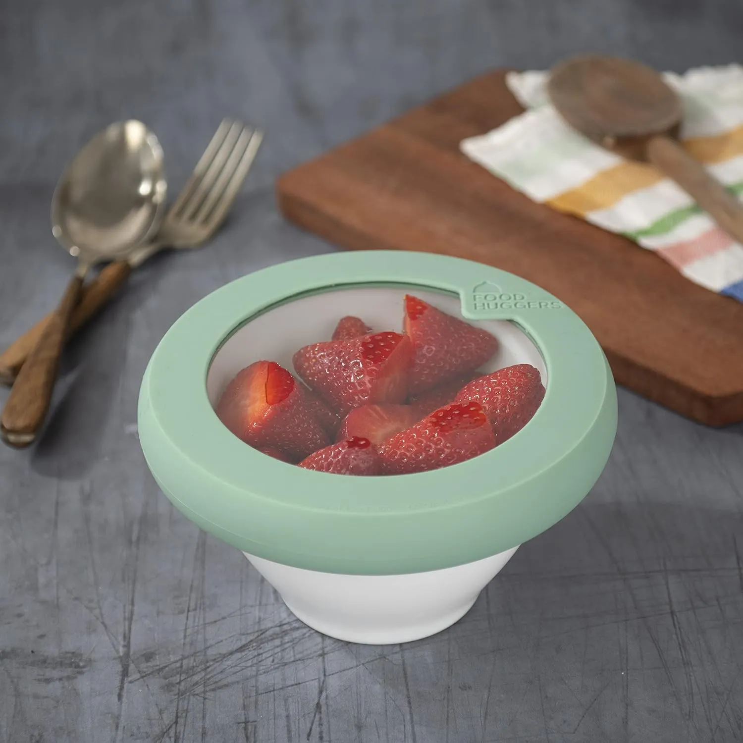 Food Huggers Replacement Lids for Glass Storage Containers Silicone & Glass Lids that Don’t Crack | Fits Most Round Container Brands & Bowls | 100% Plastic Free | 1 Lid (Small), Gradual Green