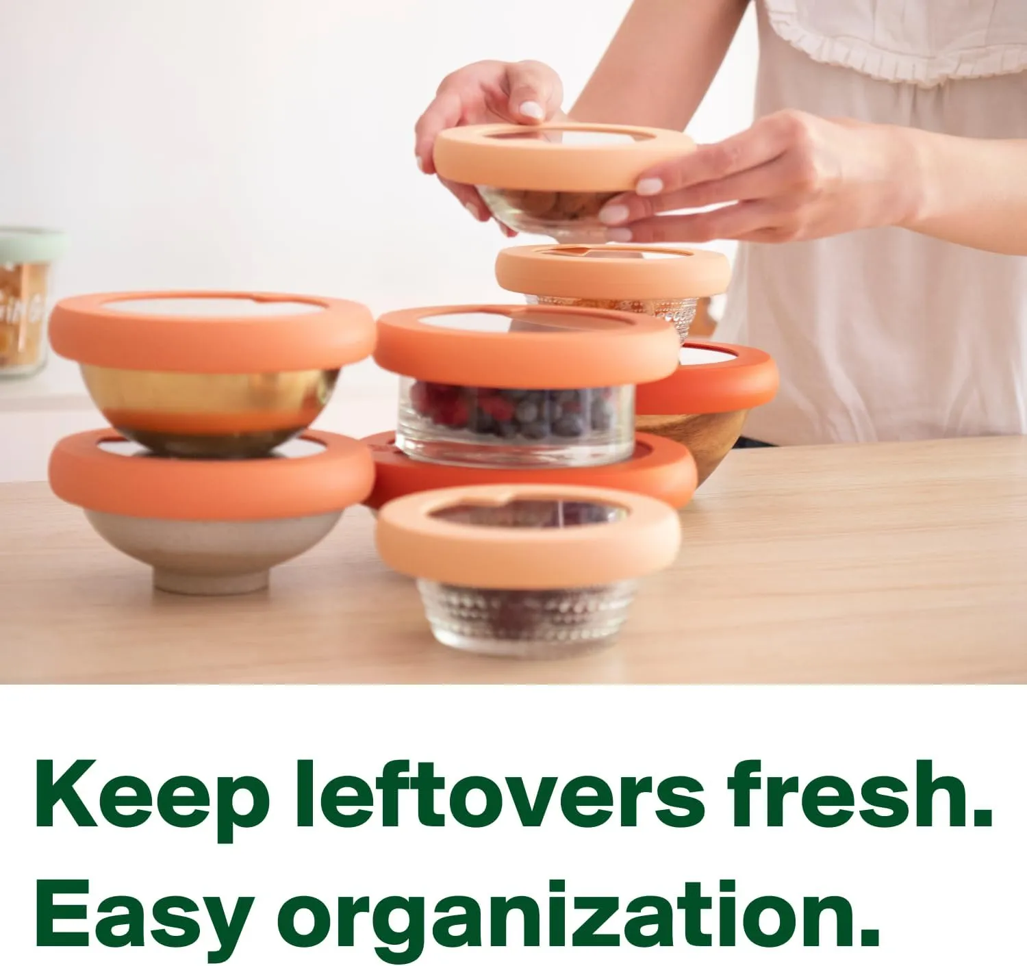 Food Huggers Replacement Lids for Glass Storage Containers | Silicone & Glass Lids that Don’t Crack | Fits Most Round Container Brands & Bowls | 100% Plastic Free (1 Lid (Small), Terracotta)