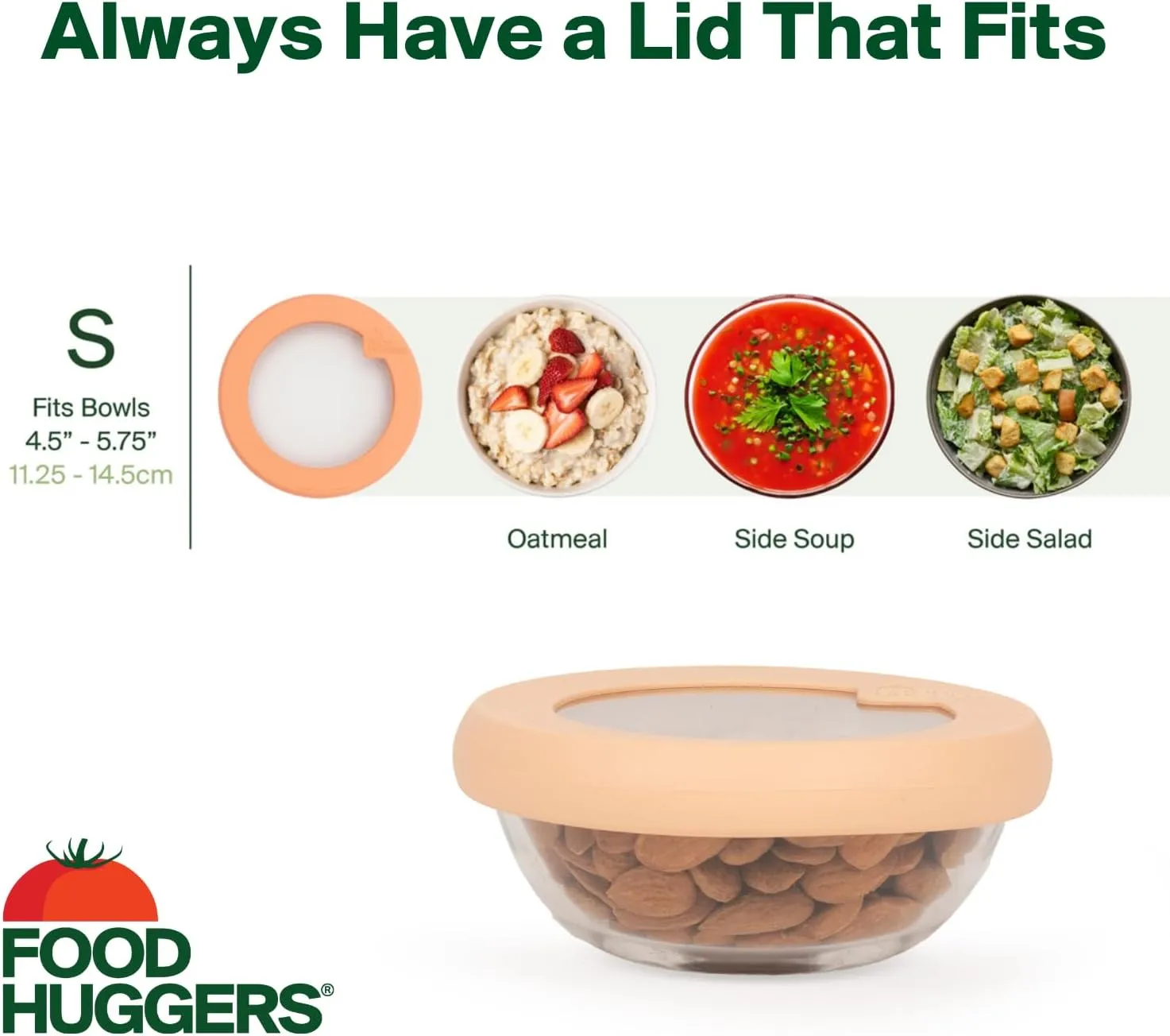 Food Huggers Replacement Lids for Glass Storage Containers | Silicone & Glass Lids that Don’t Crack | Fits Most Round Container Brands & Bowls | 100% Plastic Free (1 Lid (Small), Terracotta)