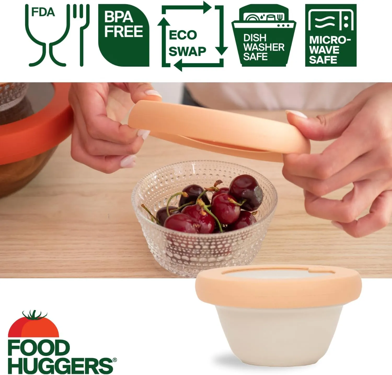 Food Huggers Replacement Lids for Glass Storage Containers | Silicone & Glass Lids that Don’t Crack | Fits Most Round Container Brands & Bowls | 100% Plastic Free (1 Lid (Small), Terracotta)