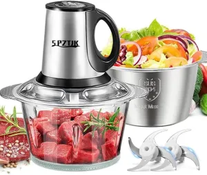 Food Processor & Meat Grinder with 2 Bowls(12.5 cup 12.5 cup) & 2 Bi-Level Blades, Electric Vegetable Chopper for Homemade Salad/Nuts/vegetable, BPA-Free & Quiet Design for Family Cooking