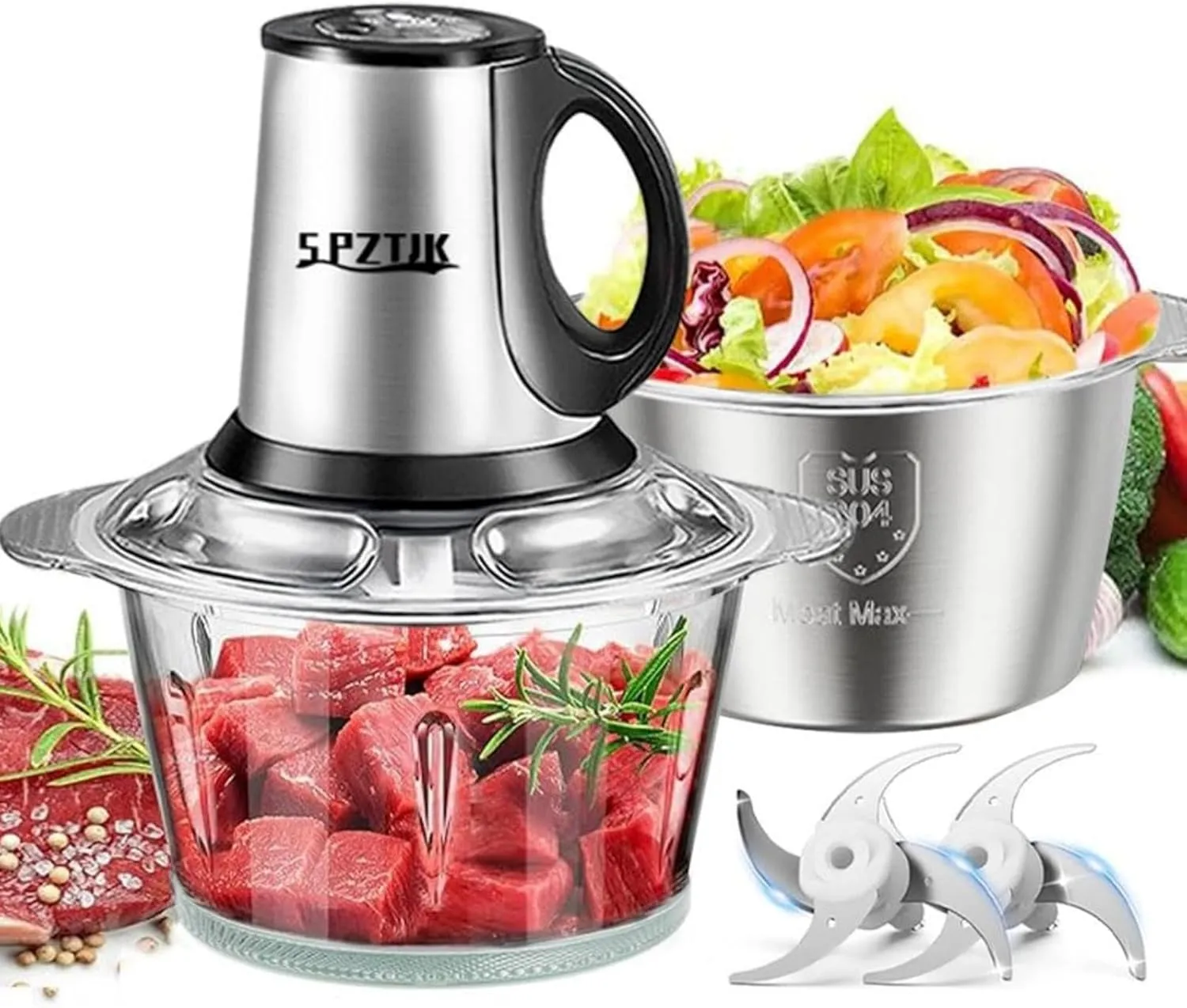 Food Processor & Meat Grinder with 2 Bowls(12.5 cup 12.5 cup) & 2 Bi-Level Blades, Electric Vegetable Chopper for Homemade Salad/Nuts/vegetable, BPA-Free & Quiet Design for Family Cooking