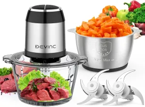 Food Processors, Mini Meat Grinder & Veggie Chopper with 2 Bowls (8 Cup 8 Cup), Electric Food Chopper with 2 Sets of Bi-Level Blades for Meat, Vegetables, Fruits and Nuts