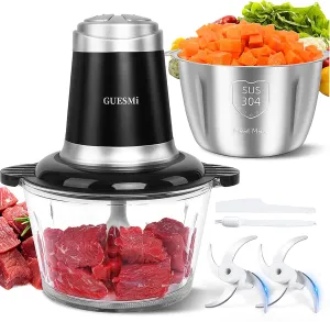 Food Processors, Powerful 500W Food Chopper Meat Grinder & Veggie Chopper with 2 Bowls(8 Cup 8 Cup) & 2 Bi-Level Blades with Electric Food Copper Motor -Vegetable, Onion, Garlic, Meat, Nuts