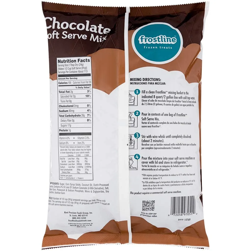 Frostline Chocolate Soft Serve Ice Cream Mix, Lactose & Gluten Free - Just Add Water, Dairy, or Dairy Free Alternative, Use with Blender, Countertop Ice Cream Maker, Soft Serve Machine - 6 lb Bag
