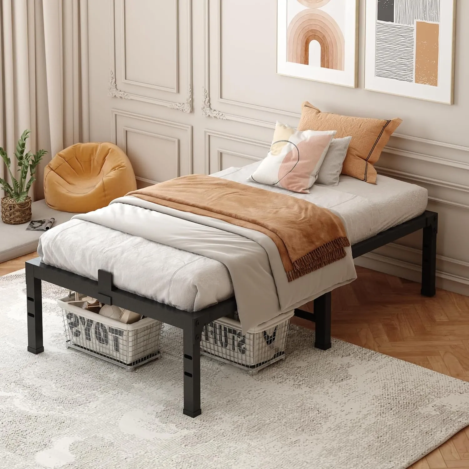 FUIOBYVV Twin Bed Frames, 18 Inch Heavy Duty Metal Platform Bed Frame Twin Size Support Up to 3500 lbs, No Box Spring Needed/No Shaking/Steel Slat Support/Noise Free/Easy Assembly