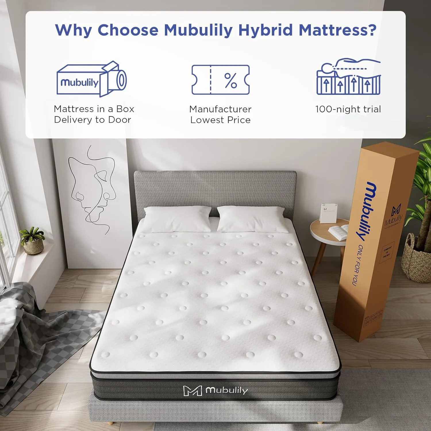 Full Mattress,12 Inch Hybrid Mattress in a Box with Gel Memory Foam,Individually Wrapped Pocket Coils Innerspring for a Cool & Peaceful Sleep,CertiPUR-US.