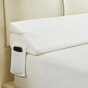 Full Size Bed Wedge Pillow for Headboard – Foldable Mattress Gap Filler (0–8"), Converts to Backrest, Prevents Pillow Slipping, Reversible Dual-Side Pockets, Washable Cover, White (54"x10"x6")