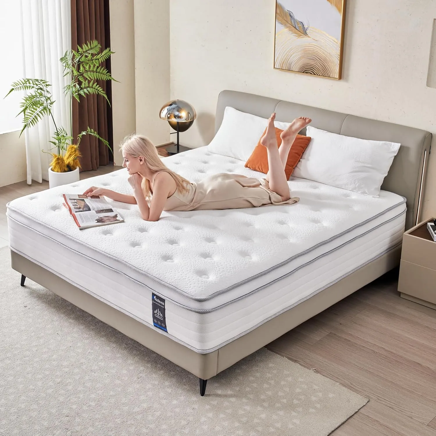Full Size Mattress, 12 Inch Hybrid Mattress in a Box, Memory Foam and Individual Pocket Springs, Fiberglass Free, Soft and Breathable, Medium Firm Feel