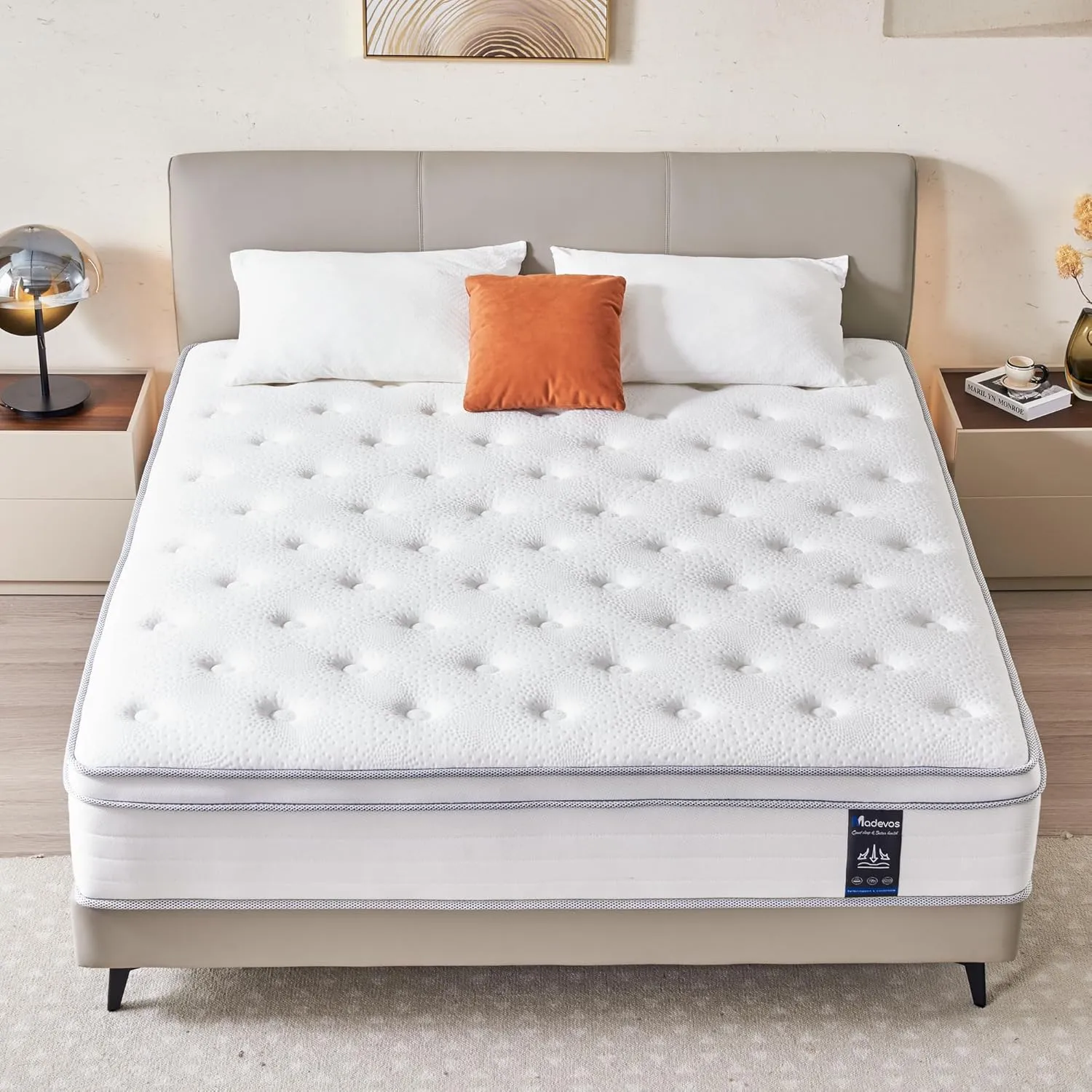 Full Size Mattress, 12 Inch Hybrid Mattress in a Box, Memory Foam and Individual Pocket Springs, Fiberglass Free, Soft and Breathable, Medium Firm Feel