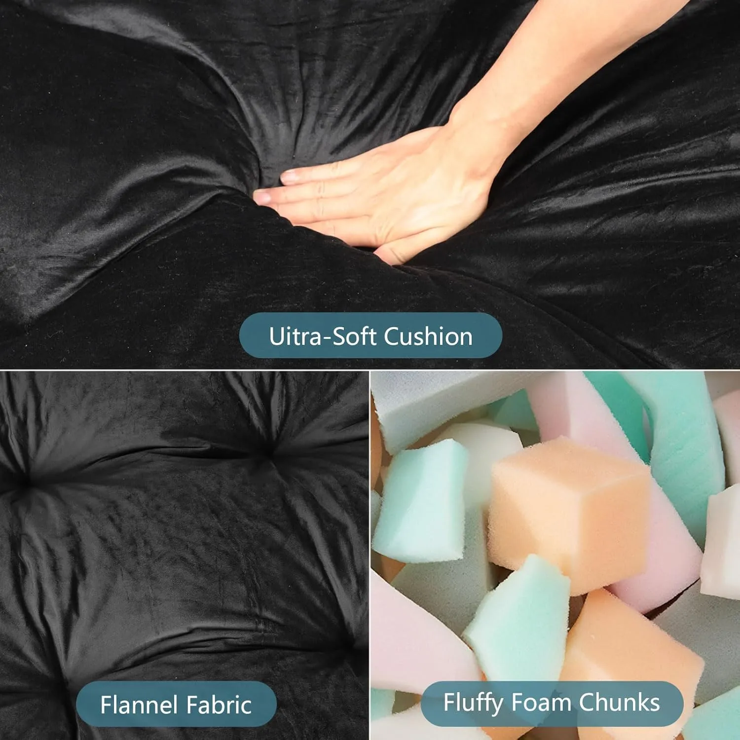Futon Mattres Full Size 6",Flannel Floor Foldable for Adults,Floor Futon Mattress,High Density Shredded Foam Filling Mattress for Bedroom,Living (Frame Not Included), 54 x 80,Black