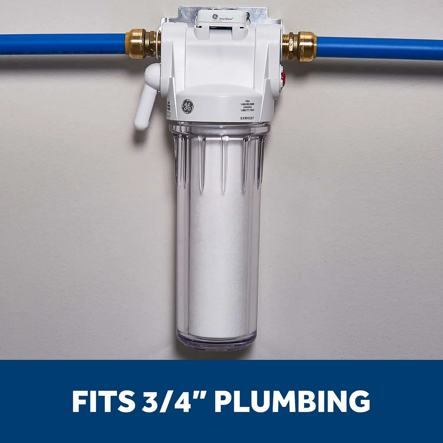 GE GXWH20T Whole House Water Filtration System | Reduce Sediment, Rust & More | Install Kit & Accessories Included | Filter Not Included | Replace Filter (FXWTC, FXUSC, FXWPC, FXWSC) Every 3 Months