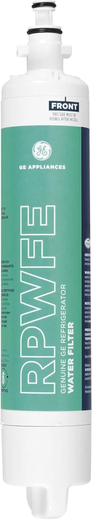 GE RPWFE Refrigerator Water Filter, Genuine Replacement Filter, Certified to Reduce Lead, Sulfur, and 50  Other Impurities, Replace Every 6 Months for Best Results, Pack of 1