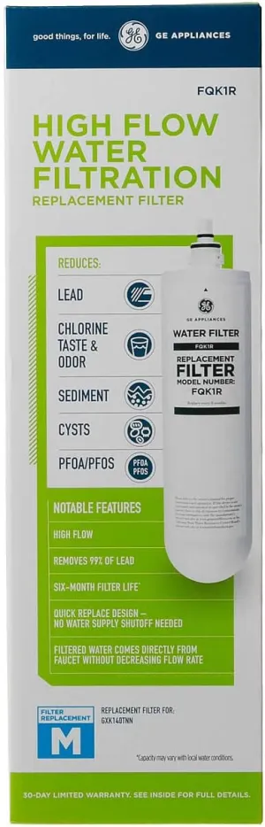 GE Single Stage Under Sink Replacement Filter | Fits GE GXK140TNN and GXULQK systems | Reduces Lead, Chlorine & Other Impurities for Better Water | Easy Install | Twist & Lock Design | FQK1R