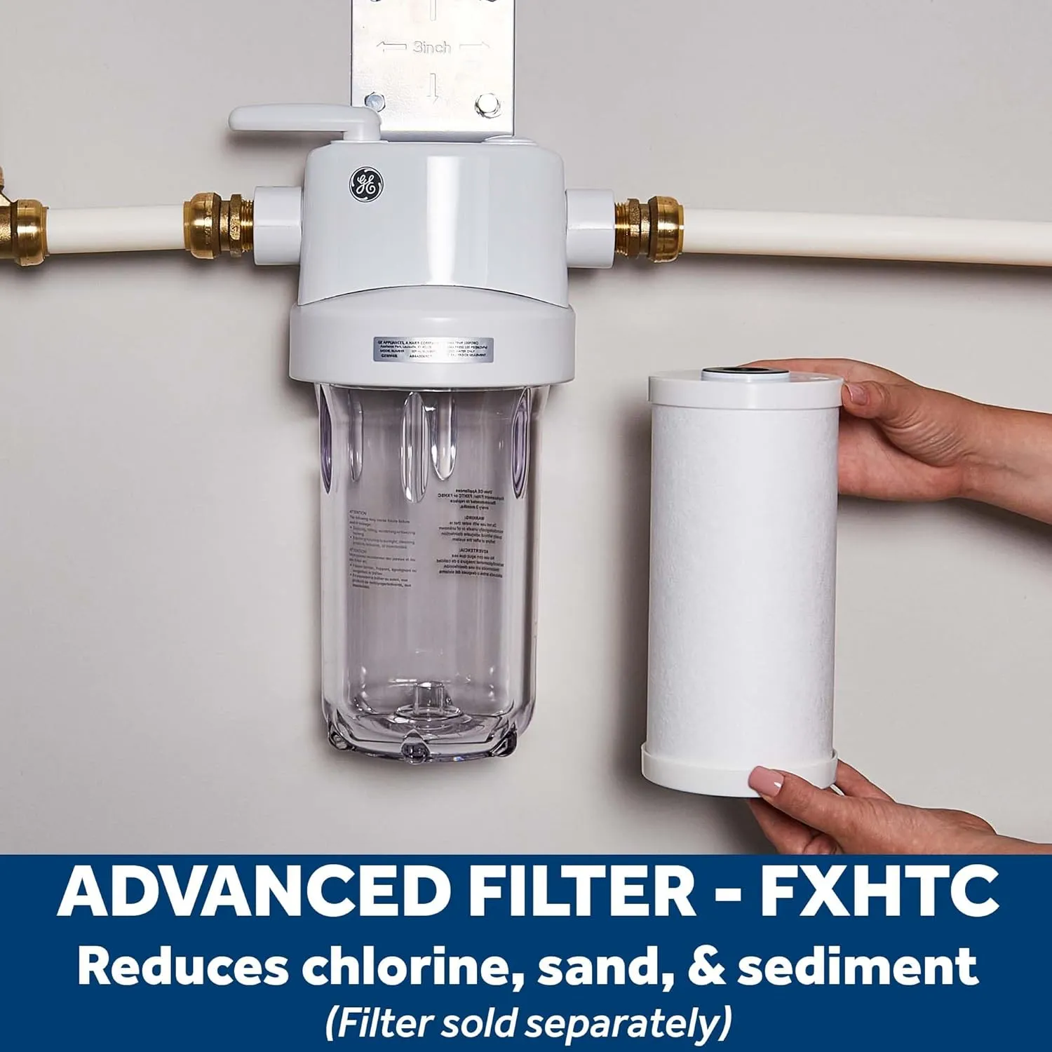 GE Whole House Water Filtration System | Reduces Sediment, Rust & More | Install Kit & Accessories Included | Filter Not Included | Replace Filters (FXHTC, FXHSC) Every 3 Months | GXWH40L