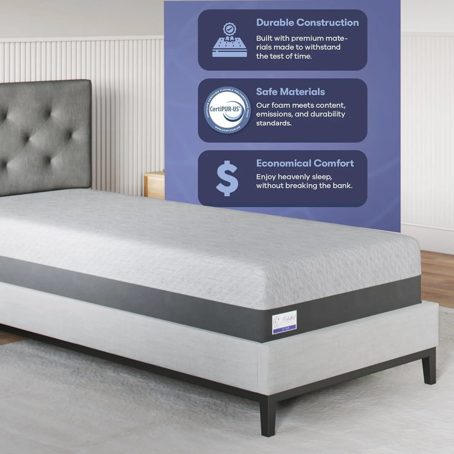 Gel Memory Foam Mattress in a Box, Made in The USA, CertiPUR-US Bed, 10 inch Medium - Twin
