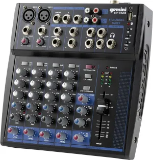 Gemini 8-Channel Audio Mixer with USB Playback, FX, EQ & Phantom Power – Mini Sound Mixer Board, DJ Mix Console, USB Mixer for Music, Podcast, Live Sound, Content Creation & Studio Recording