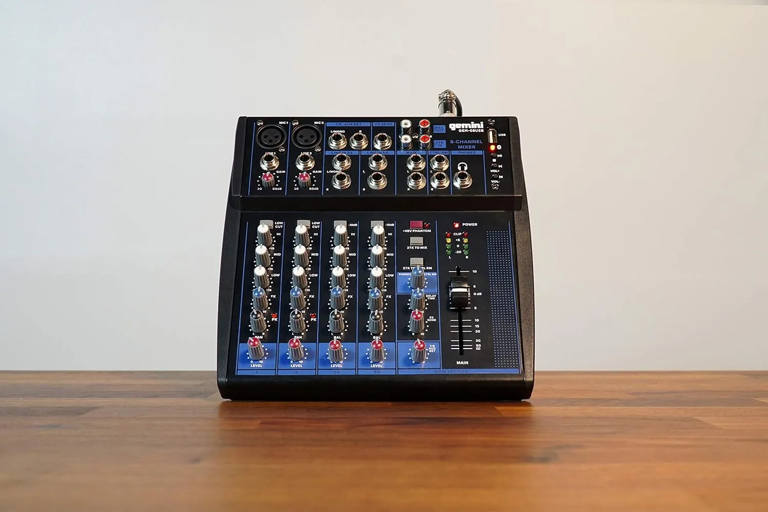 Gemini 8-Channel Audio Mixer with USB Playback, FX, EQ & Phantom Power – Mini Sound Mixer Board, DJ Mix Console, USB Mixer for Music, Podcast, Live Sound, Content Creation & Studio Recording