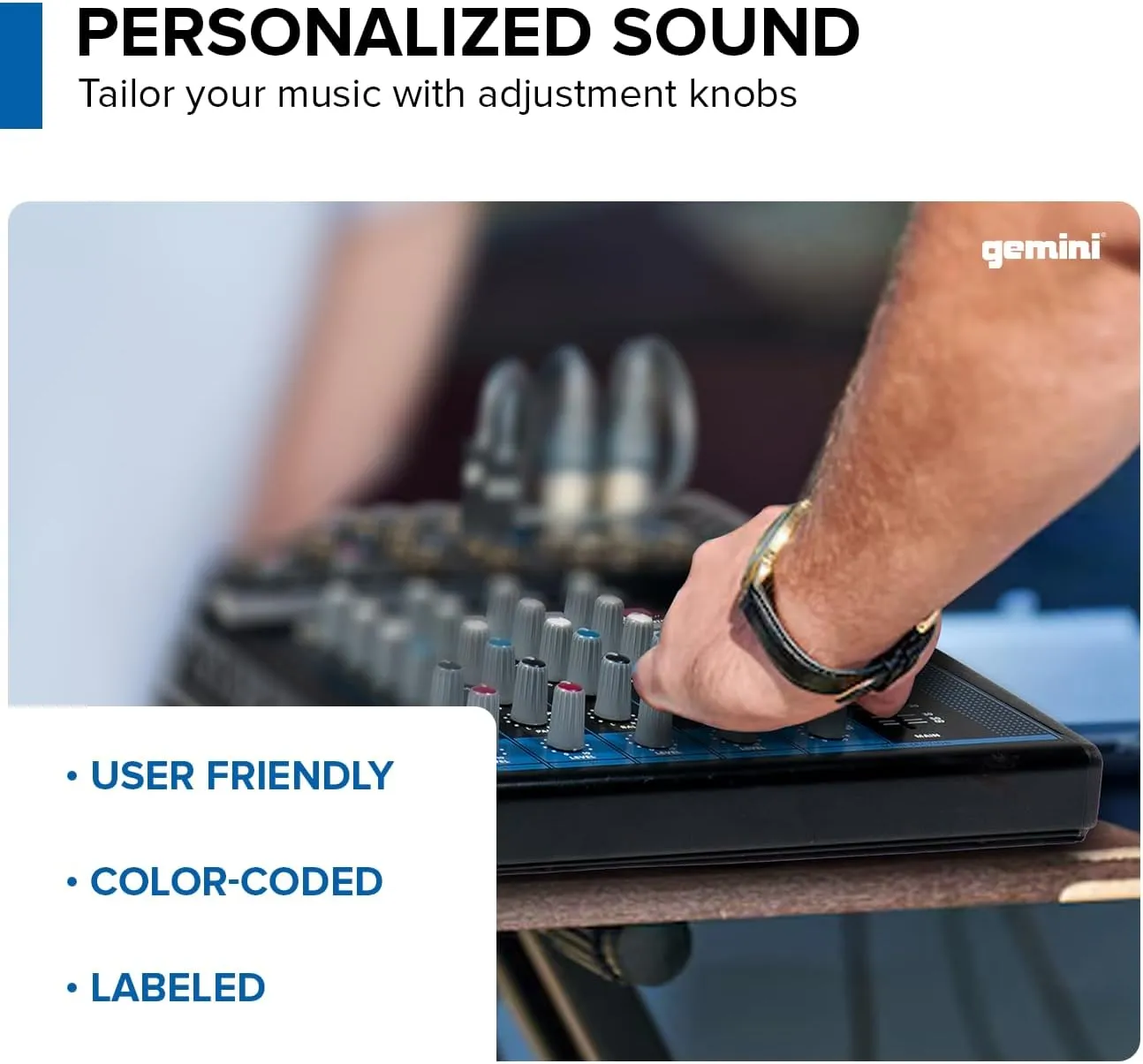 Gemini 8-Channel Audio Mixer with USB Playback, FX, EQ & Phantom Power – Mini Sound Mixer Board, DJ Mix Console, USB Mixer for Music, Podcast, Live Sound, Content Creation & Studio Recording