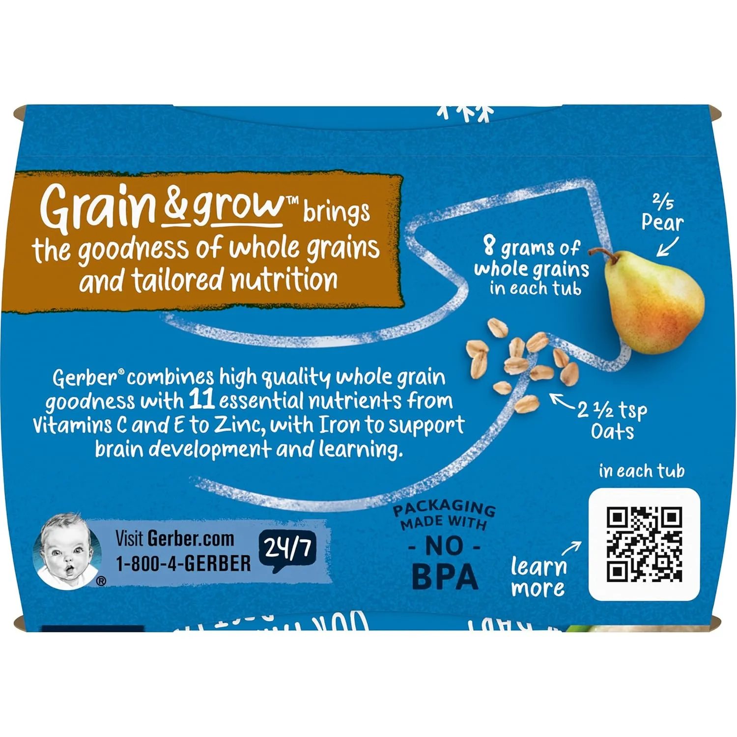 Gerber Baby Food 2nd Foods, Mixed Cereal, Pears & Cinnamon with Oatmeal Puree, 4 Ounce Tubs, 2-Pack (Pack of 8)