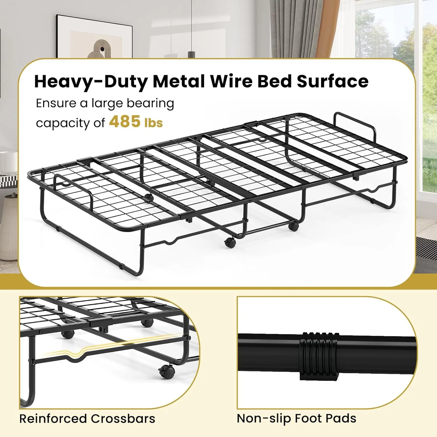 Giantex Twin Folding Bed with Mattress, Roll Away Portable Guest Bed w/Sturdy Metal Frame, Space-Saving Rollaway Bed with Memory Foam Mattress for Adults, 75" x 38"