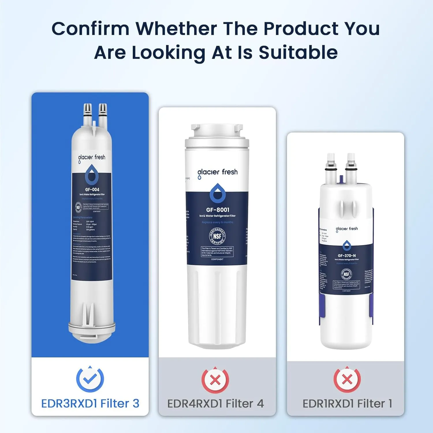 GLACIER FRESH Compatible with 4396841 Refrigerator Water Filter, EDR3RXD1, KAD3RXD1, WHR3RXD1, 4396841, 4396710, Filter 3, 46-9083,46-9030, 9030, 9083 Refrigerator Water Filter, 3 Pack
