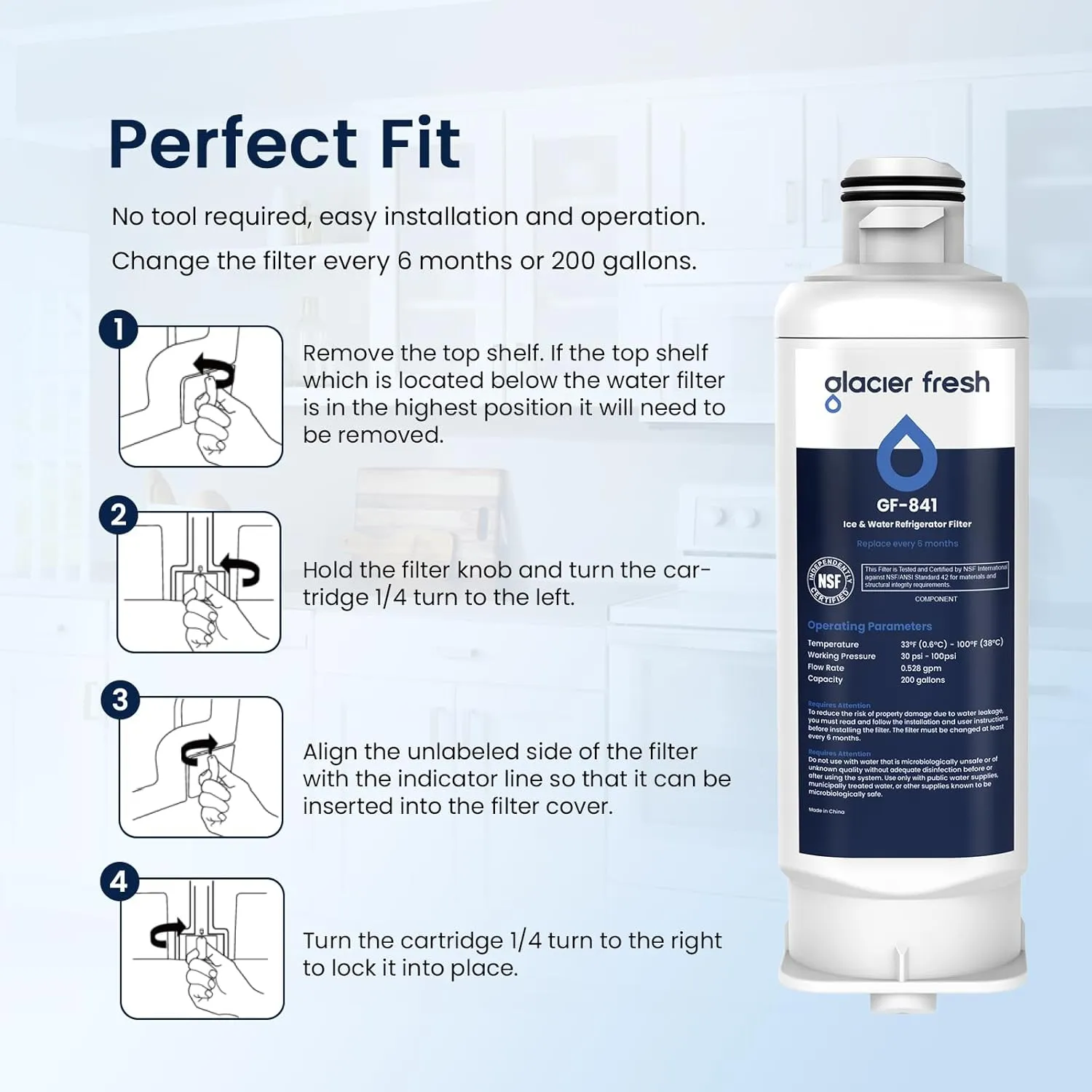 GLACIER FRESH Replacement for DA97-17376B Refrigerator Water Filters, HAF-QIN, HAF-QIN/EXP, DA97-08006C, RF23M8070SG, RF23M8070SR, RF23M8090SG, RF23M8090SR, RF23M8570SR, RF23M8590SG (2 Pack)