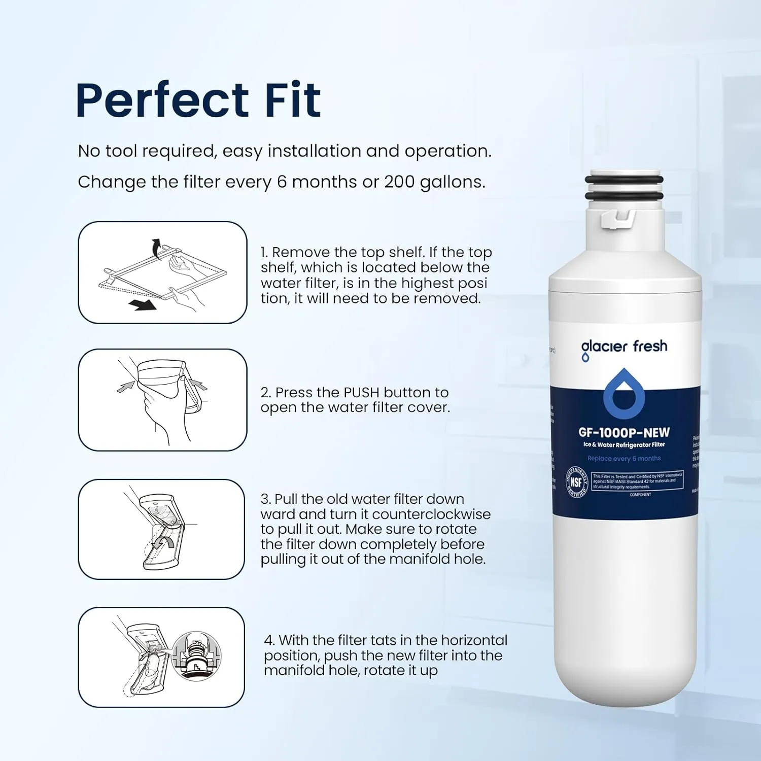 GLACIER FRESH Water Filter LT1000PC Replacement for Refrigerator, Compatible with MDJ64844601, ADQ747935 ADQ74793504 Water Filter (3 Pack)