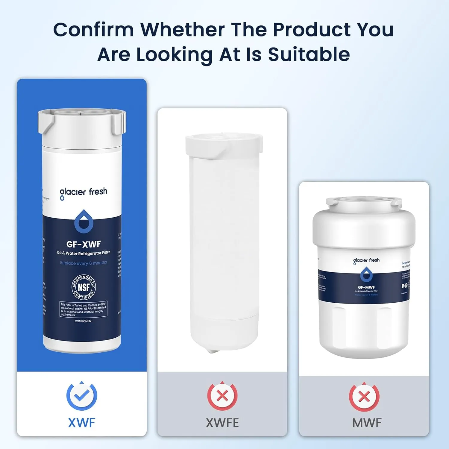 GLACIER FRESH XWF Replacement for GE XWF Refrigerator Water Filter Pack of 3 (Not XWFE)