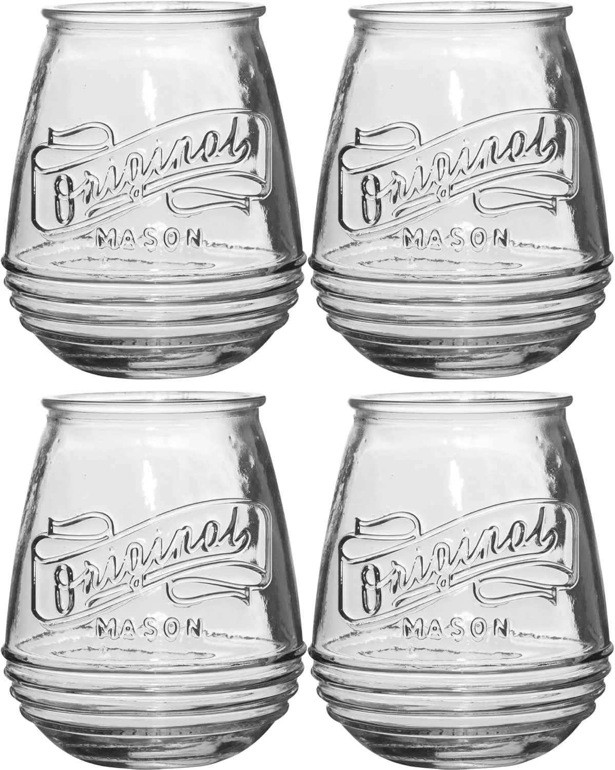 Glaver's Stemless Wine Glasses 21 Oz. Set Of 4 Original Mason Vintage Goblet Beverage Glasses Uses For Your Cocktail Lounge, Whiskey Parties, and Everyday Dinner Table. Dishwasher Safe. (Large)