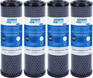 GOLDEN ICEPURE 1 Micron 2.5" x 10" Whole House CTO Carbon Sediment Water Filter Compatible with Dupont WFPFC8002, WFPFC9001, FXWTC, Culligan P5-D, WHCF-WHWC, D-10A, DWC30001, SCWH-5, 4PACK