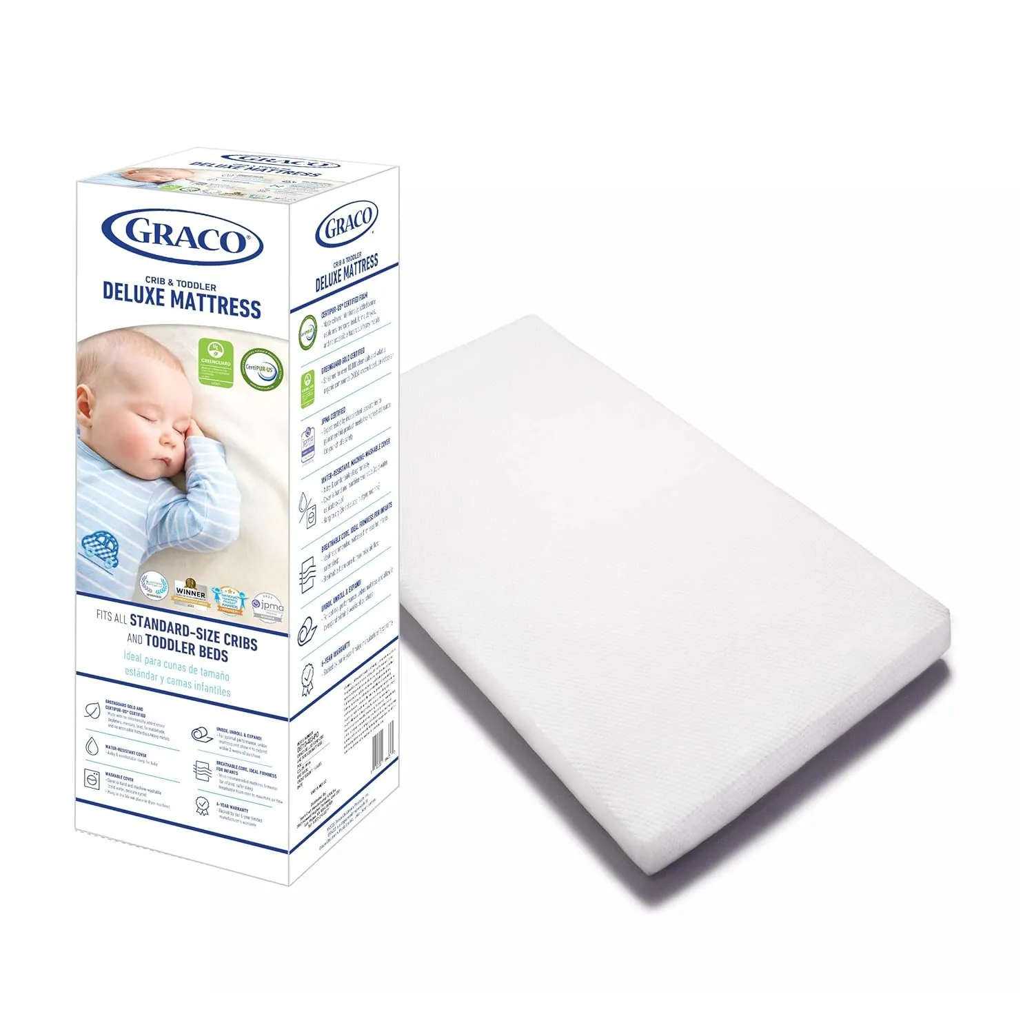 Graco Paris Crib and Mattress Nursery Essentials Pack (White) – GREENGUARD Gold Certified Baby Crib & Crib Mattress, Cribs with Mattress Included, Convertible Crib, Baby Mattresses for Crib