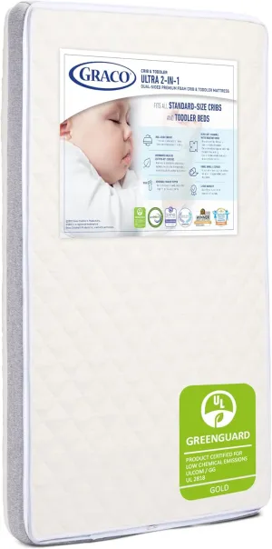Graco Ultra 2-in-1 Premium Dual-Sided Crib & Toddler Mattress - GREENGUARD Gold, CertiPUR-US Certified Foam, 2-Sided Mattress Fits Any Brand of Crib & Toddler Bed