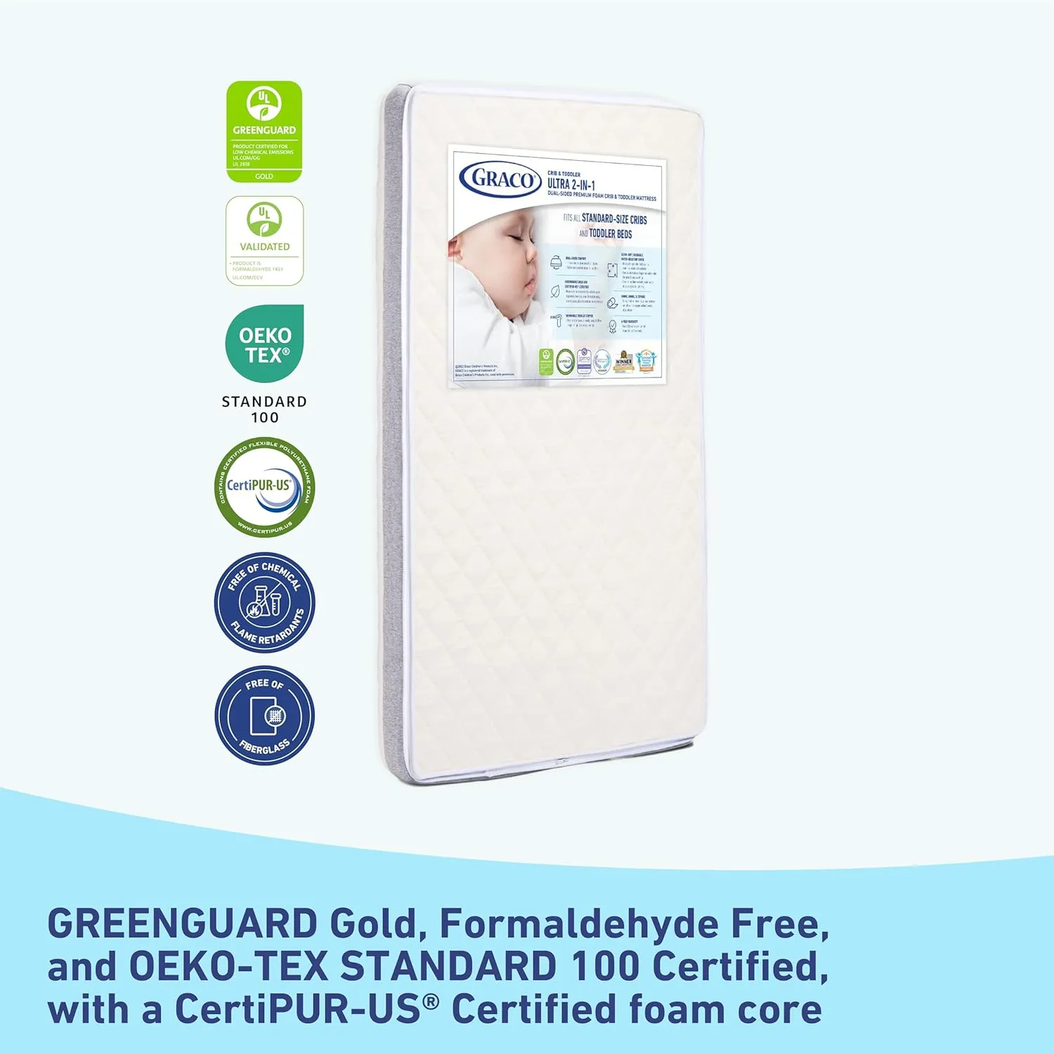 Graco Ultra 2-in-1 Premium Dual-Sided Crib & Toddler Mattress - GREENGUARD Gold, CertiPUR-US Certified Foam, 2-Sided Mattress Fits Any Brand of Crib & Toddler Bed