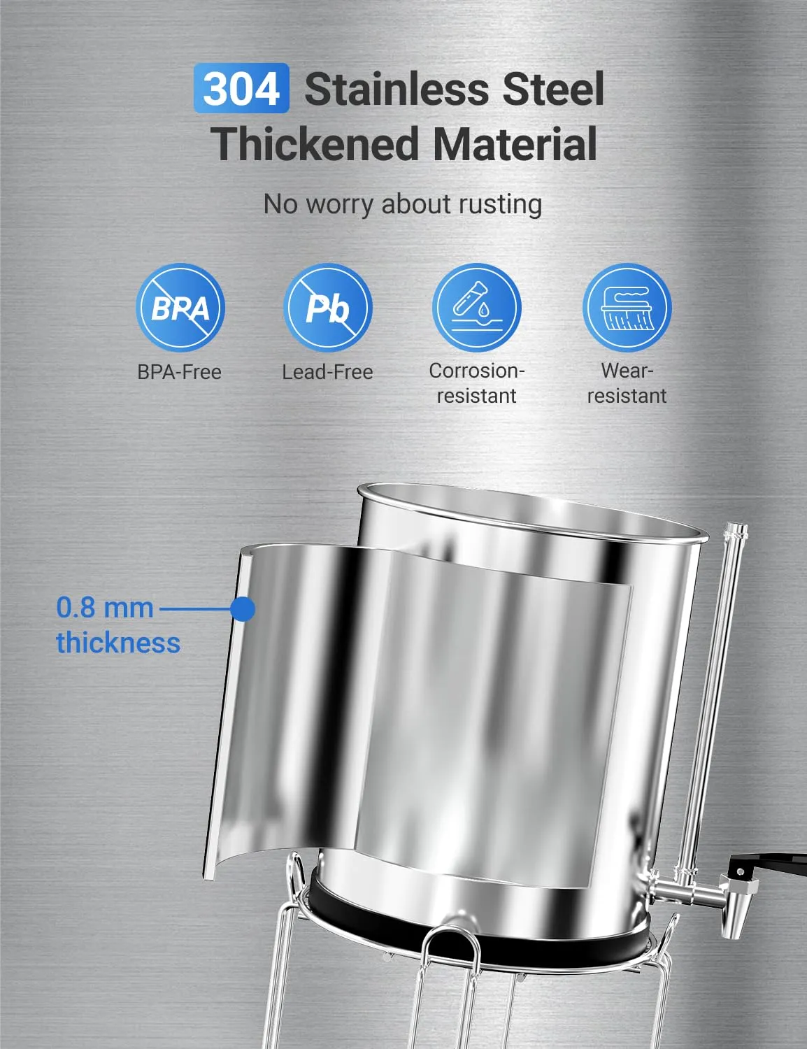 Gravity-Fed Water Filter System, Cobectal 2.25G Countertop System with Black Elements 304 Stainless Steel Gravity Water Filter with Water Level Window, Anti-Slip Removable Stand & Water Spigot