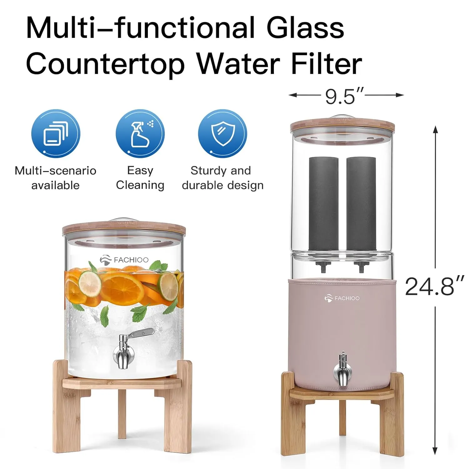 Gravity-Fed Water Filter System, Off Grid Home Emergency Water Filtration System, 2.25 Gallon Multifunctional Water Purifier with 2 Filter