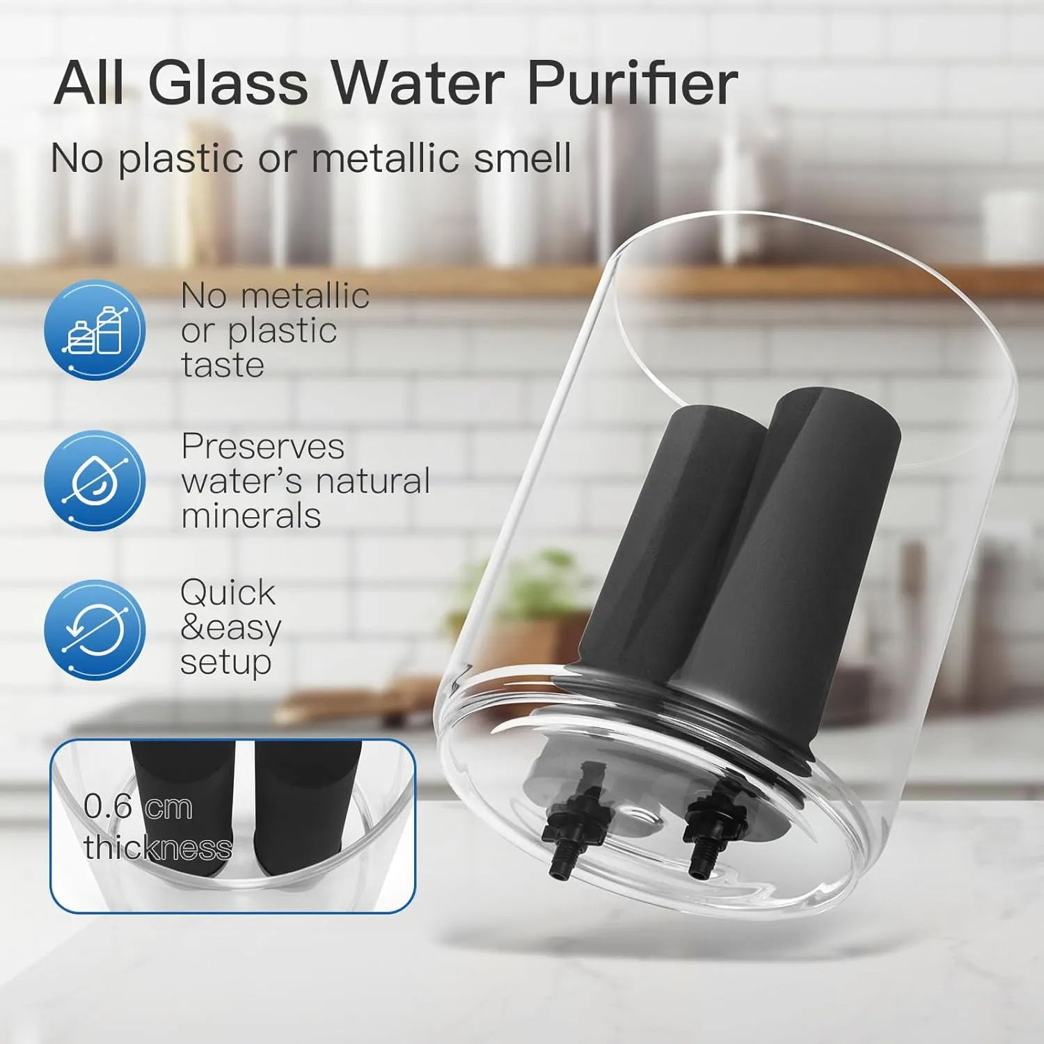 Gravity-Fed Water Filter System, Off Grid Home Emergency Water Filtration System, 2.25 Gallon Multifunctional Water Purifier with 2 Filter