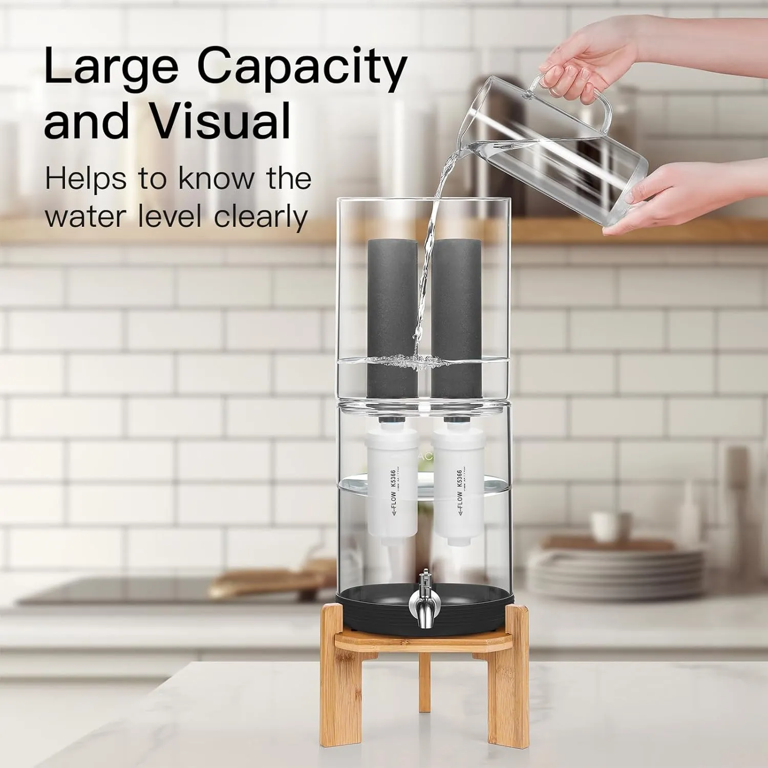 Gravity Water Filter Fluoride Removal System Countertop Water Purifier Countertop Water Purifier Non Electric Water Filter, 2.25-Gallon Water Capacity, Countertop Water Dispenser for Home, Camping
